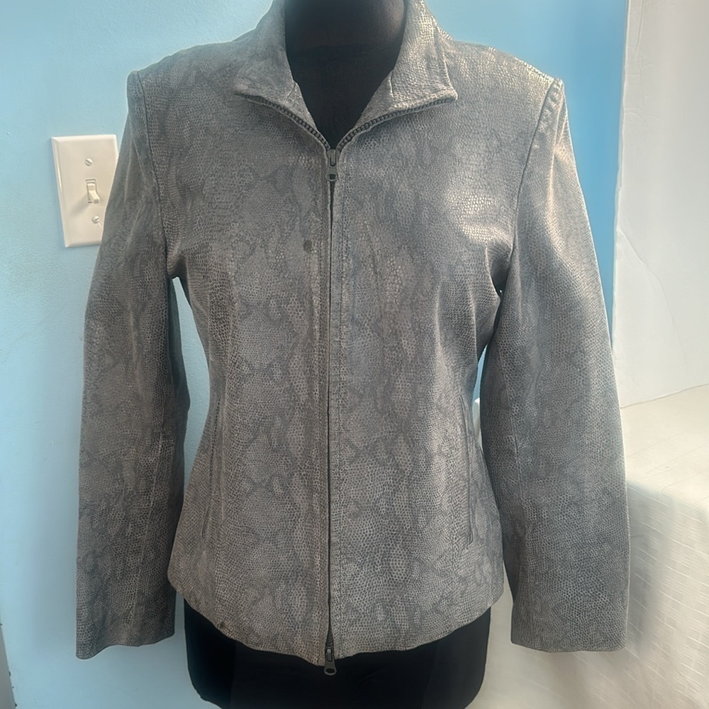 Brandon Thomas Python Print Gray Leather Jacket - image 5